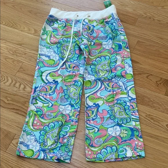 NWT! Lilly Pulitzer XL Multi conch republic linen beach pant .